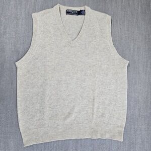 Woodstock By Bernard Vintage Beige Sweater Vest 100% Lambswool Sz Large